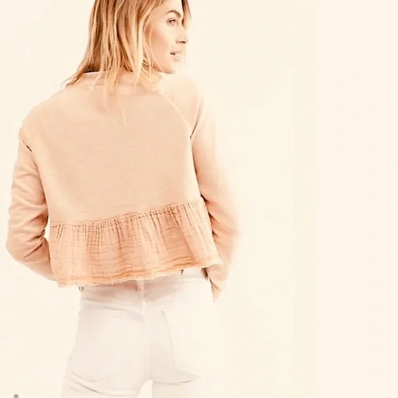 Free People Sweet Jane Pullover Top Sweatshirt blush pink- Size Medium - Picture 4 of 6